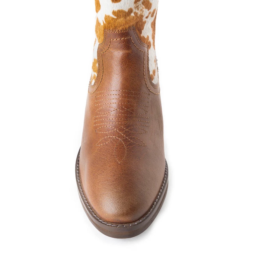 NEW MYRA HAIR ON LEATHER POINTY BEIGE COWBOY BOOTS cowhide/fur - Picture 6 of 7